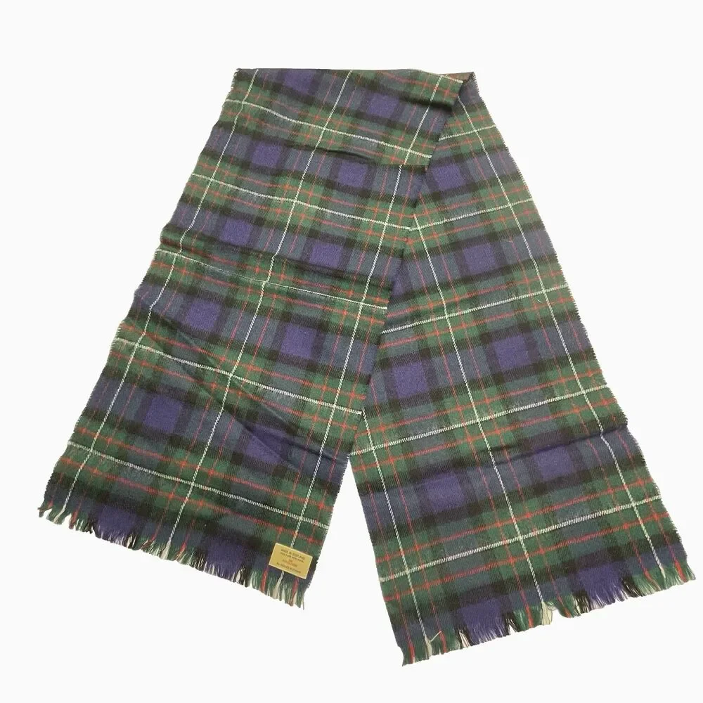 Ingles Buchan Ferguson Scotland Scarf Wool Fringe Plaid Green Blue Red White